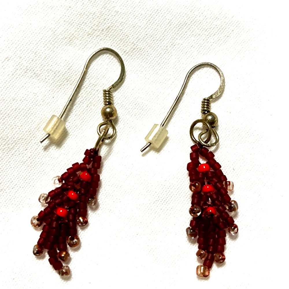 Virginia Tech Hokie earrings- Beaded Dangle Leaf Design- NEW